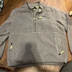 Patagonia Retro Pile Marsupial Pullover Womens XL Gray Fleece Half Zip Shearling
